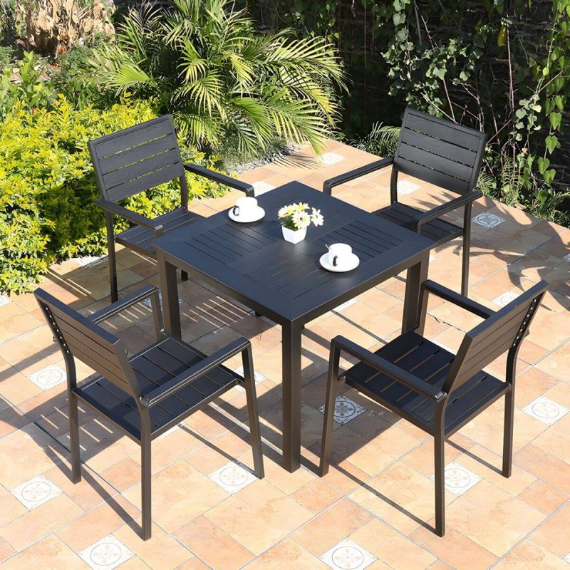 "Metallic Antique Finish Patio Chair Industrial Style Stacking without Cushions - 4 Piece Set"