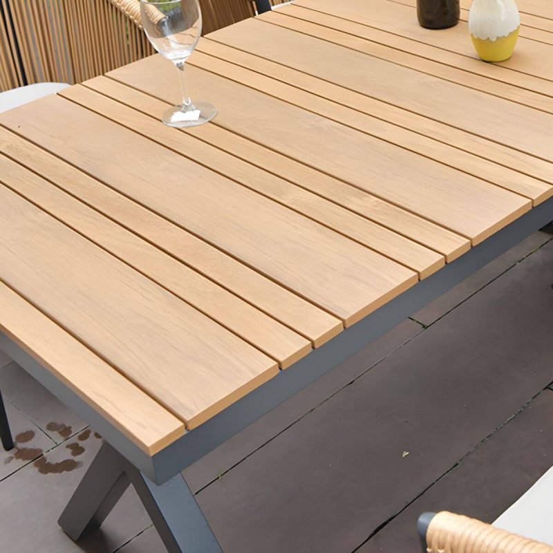 "Modern Artificial Wood Courtyard Table Geometric Outdoor Table - Table Only 102"L x 35"W x 29"H Rectangular"