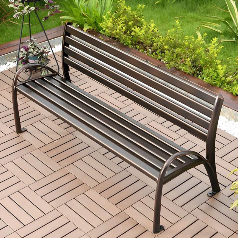 "Metal Modern Park Bench with Legs Water Resistant for Outdoor - 59"L x 24"W x 29"H"