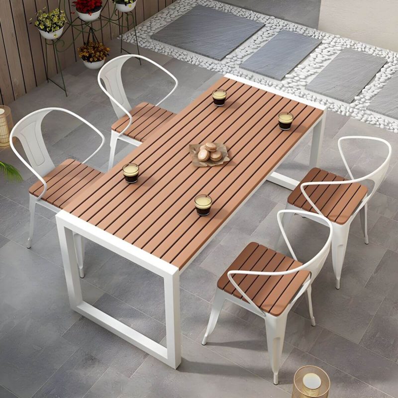 "Modern Wood Patio Dining Table without Umbrella Hole in Natural Finish - Durable and Stylish - Table Only 47.2"L x 23.6"W x 29.5"H White"