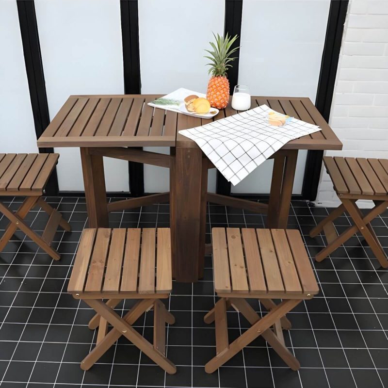 "Modern Foldable Wood Patio Dining Table in Brown without Umbrella Hole for Outdoor Enjoyment - Table Only"