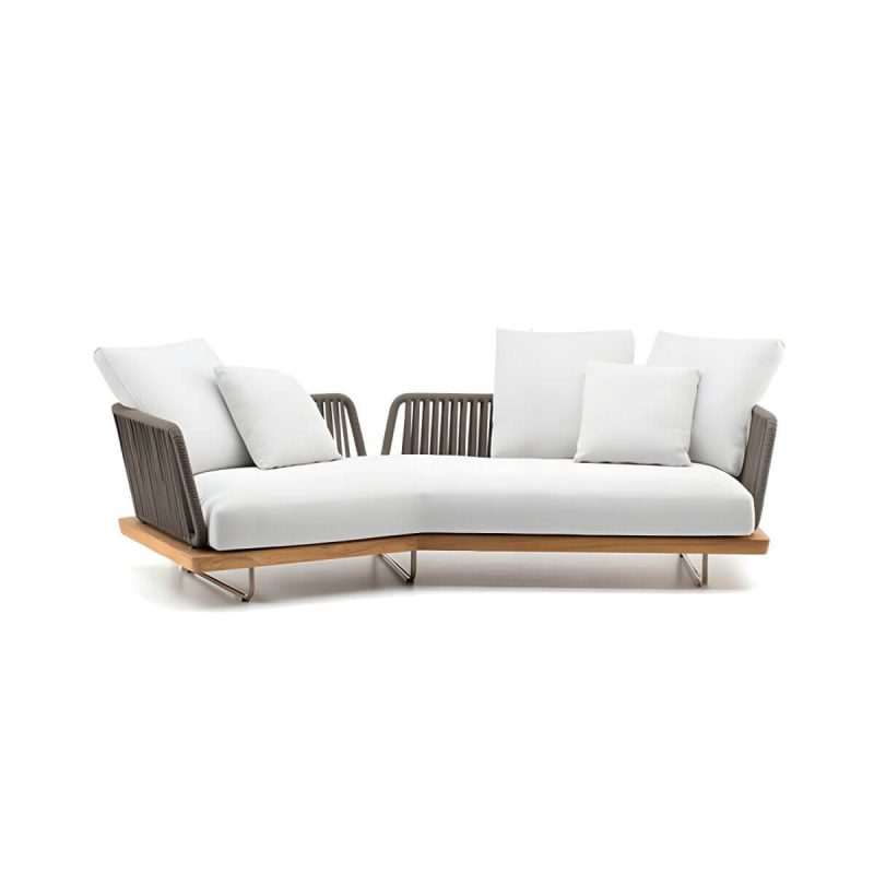 "Contemporary Water Resistant Solid Wood Patio Sofa with Cushions - Fan-Shaped Sofa"