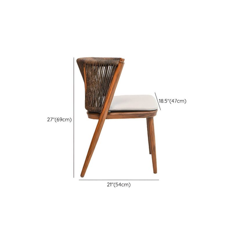 "Dimension of Coastal Aluminum Arm Chair with Brown Wicker Back and Beige Cushions for Patio Dining - Dark Brown 2 Piece Set"