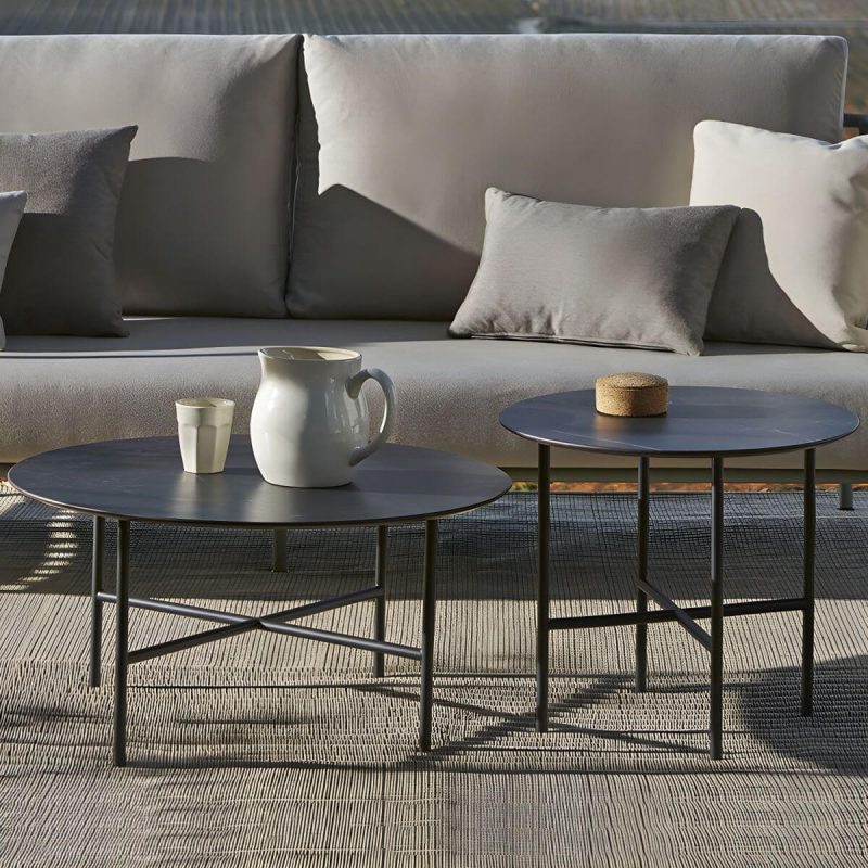 "Water Resistant Coffee Table Industrial Style Stone Round Shape Table in Grey - 39.5"L x 39.5"W x 12"H Grey Table Only"