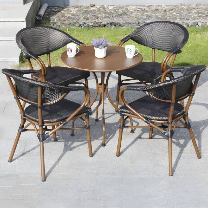 "Metal Modern Brown Patio Dining Set with Stackable Chairs and Weatherproof Durability - Table & Chair(s) 60 x 60 x 73 cm 4"