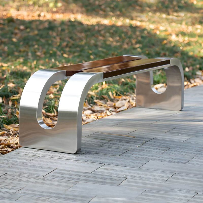 "Metal 15.75'' Picnic Bench Stainless Steel Cushions Not Included - Yellow-Brown 59"L x 16"W x 18"H"