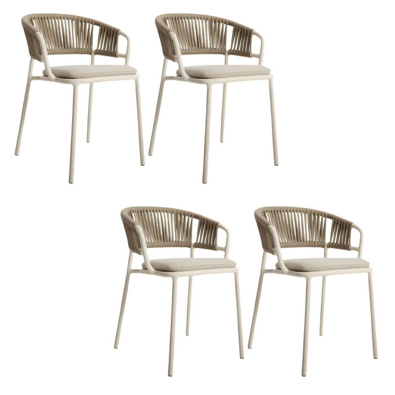 "Modern Light Brown Dining Arm Chair Cane Back for Living Room - Light Khaki 4 Piece Set"