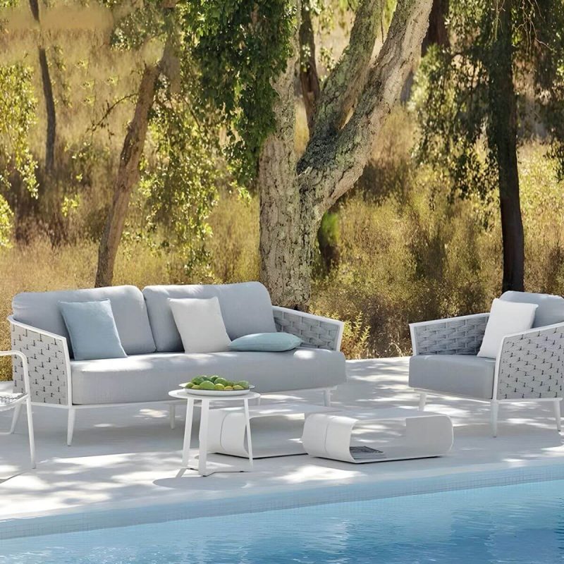 "Modern Metal Frame Outdoor Sofa UV Resistant Patio Sofa with Cushion - 2-Seater Sofa"