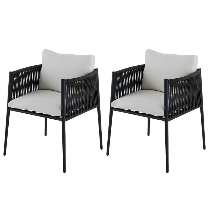 "Modern Gray Metal Arm Chair with Wicker Back and Cushions for Your Patio - 25"L x 24"W x 29"H 2 Piece Set"