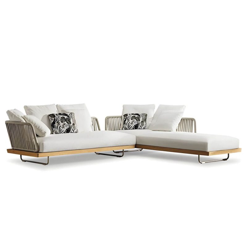 "Contemporary Water Resistant Solid Wood Patio Sofa with Cushions - Corner Sofa & Chaise Longue"