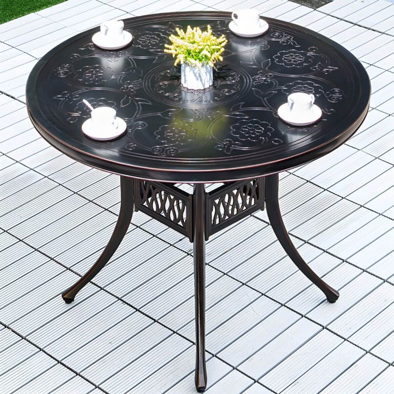 "Aluminum Outdoor Patio Table Industrial UV Resistant Patio Table - Table Only 31.5"L x 31.5"W x 28.7"H Dark Brown/ Black"