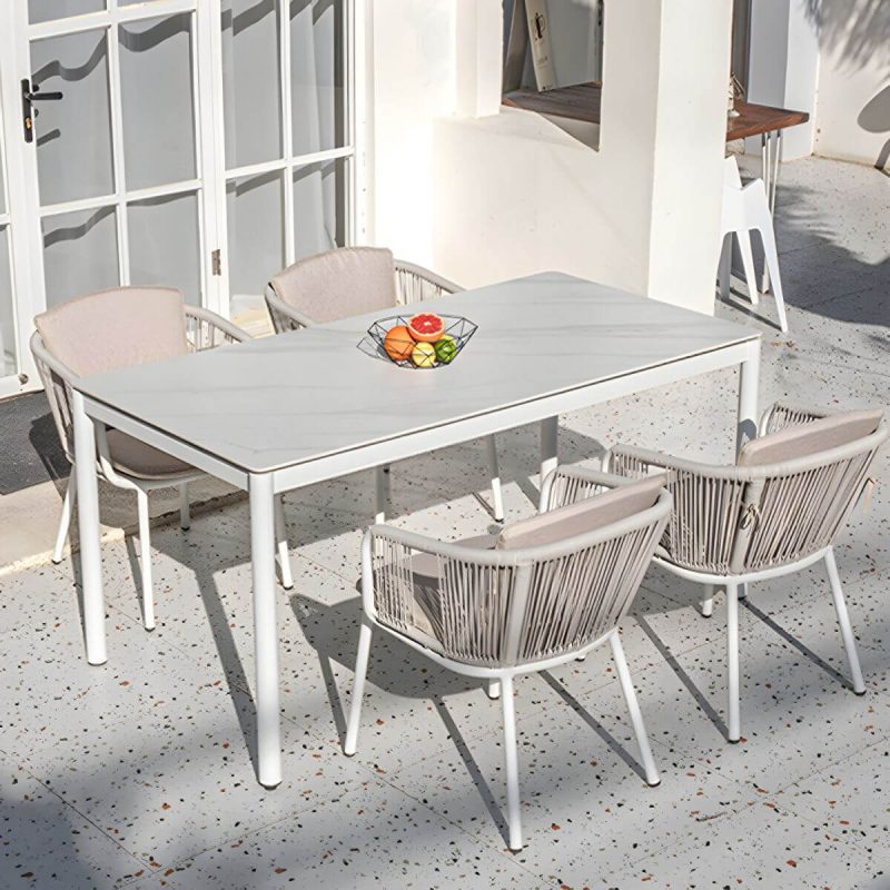 "Modern Rectangle Stone Top Patio Table Set Metal 4 Legs for Outdoor - Table & Chair(s) 31.5"L x 31.5"W x 29.5"H 2"