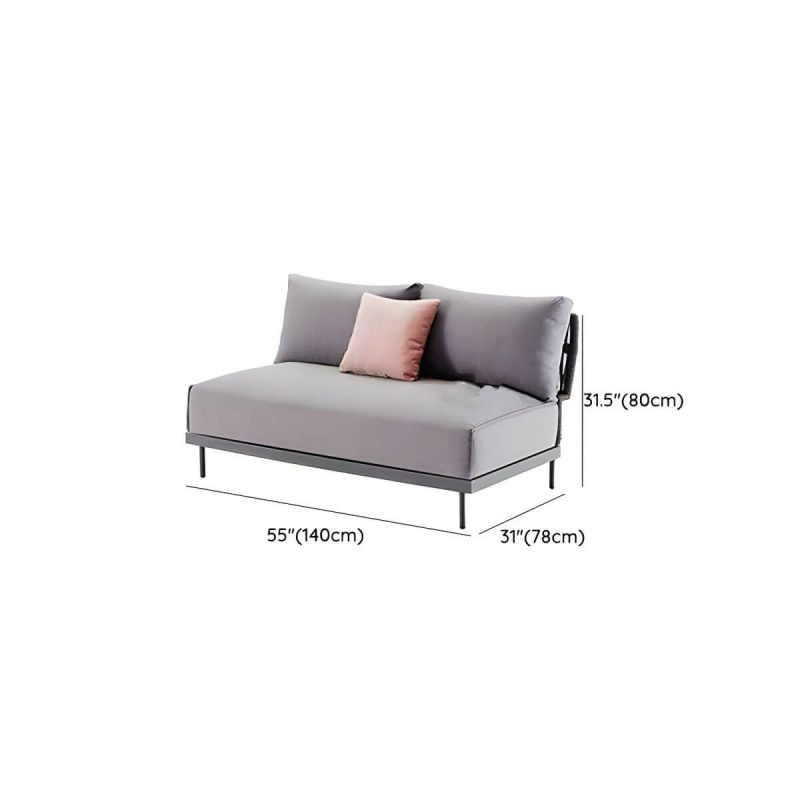 "Dimension of Water Resistant Modern Upholstered Patio Metal Sofa with Cushions and Pillows - Armless Loveseat"