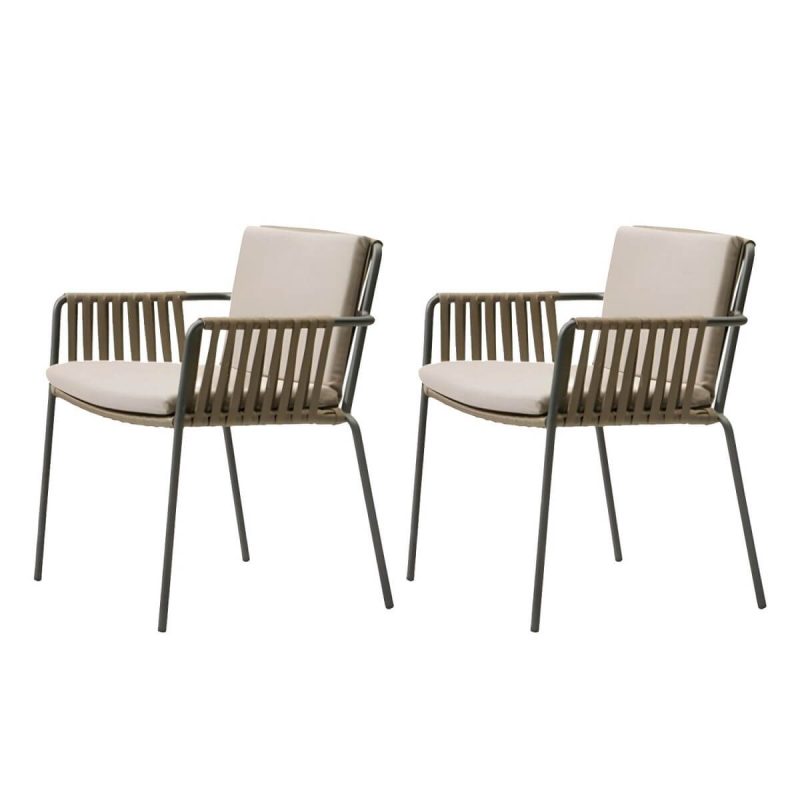 "Traditional Rattan Patio Dining Side Chair Square for Outdoor - 2 Piece Set"