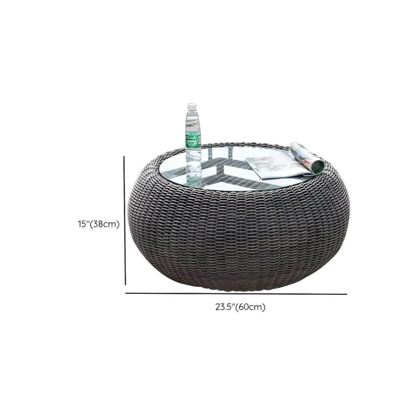 "Dimension of Glass Coffee Table Included Courtyard Sofas Rattan Weaving Modern in Grey - 3-Piece Set(2 Chairs & 1 Coffee Table)"