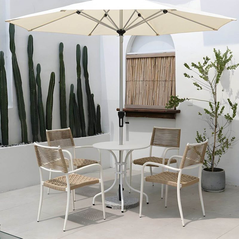 "Contemporary Dining Table White Outdoor Table with Metal Base - Textured White 27.6"L x 27.6"W x 28.3"H Round Table Only"