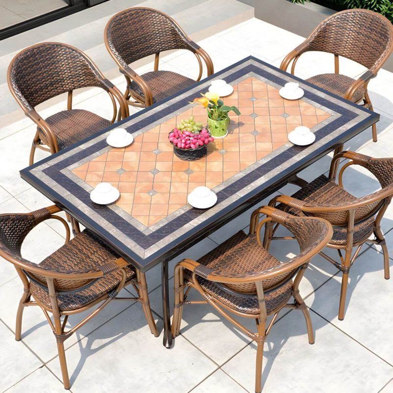 "Traditional Brown Metal Patio Dining Set with Rectangular Table - Table & 4 Chairs 31.5"L x 31.5"W x 28.3"H"