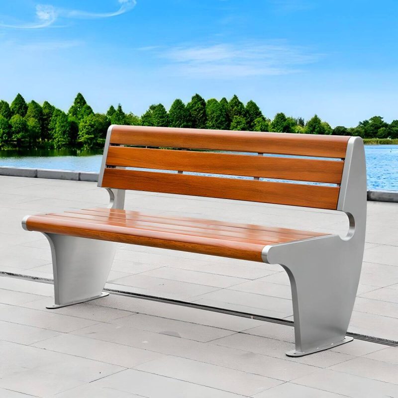 "Modern Style Wooden Industrial Bench with Brown Seat Surface and Metal Double Base - Silver 59''L x24"W x 31.5"H"
