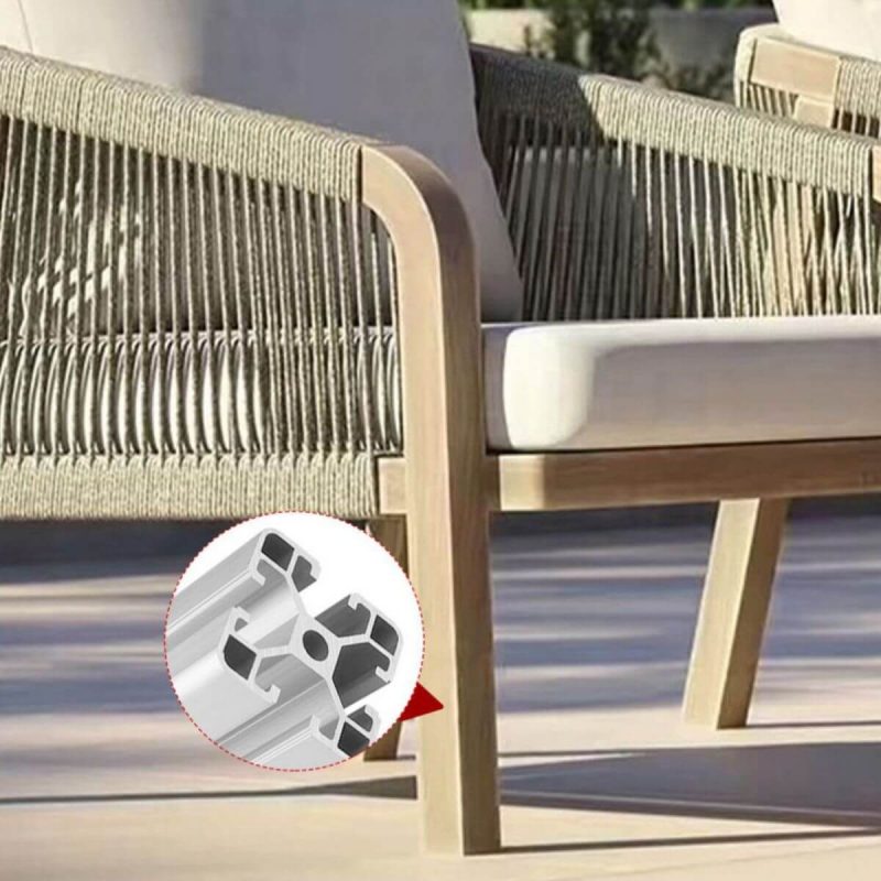 "Patio Multiple Chairs Seating Group with Textile White Upholstery, Caramel Natural Wood Table, 7-piece, UV Resistant, Table & 6 Chairs"