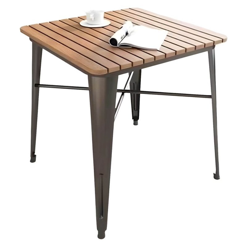 "Industrial Brown Wood Patio Dining Table without Umbrella Hole and UV Resistant Finish - 47.2"L x 23.6"W x 29.5"H White Table Only"