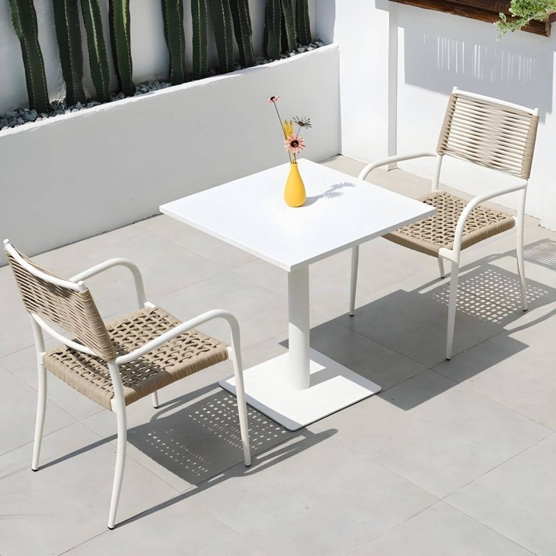 "Contemporary Metal Dining Table Set with White Top for Courtyard - Table & Chair(s) 28"L x 28"W x 29"H 2"