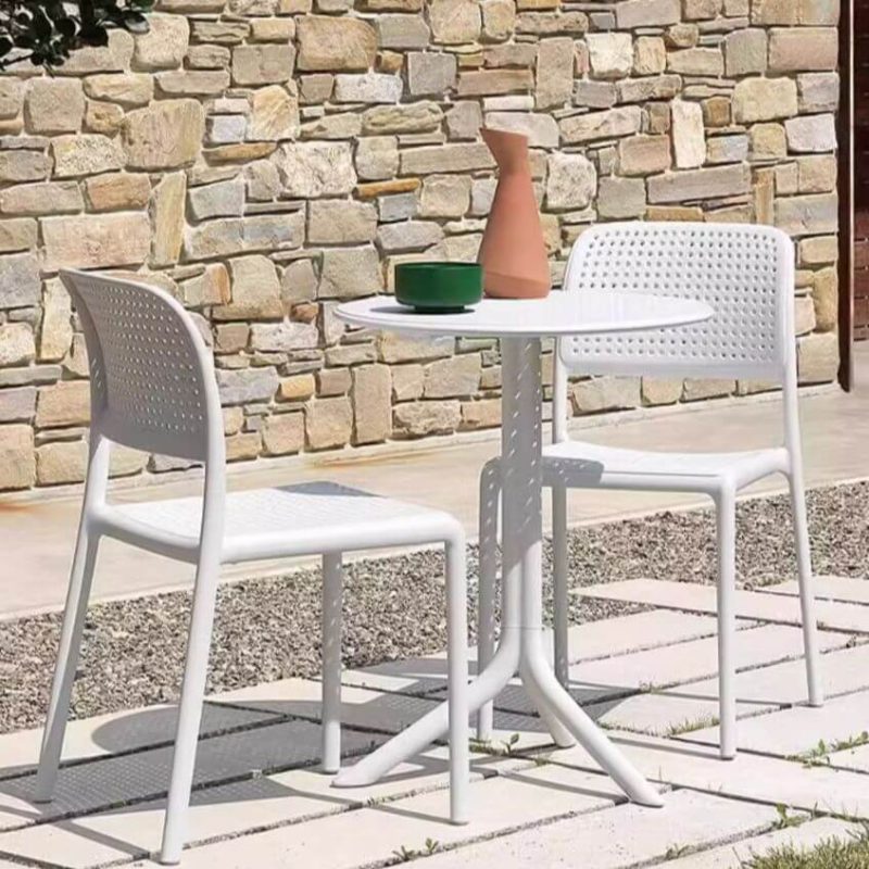 "3-piece White Round Resin Outdoor Bar Table Set, Weatherproof, with Chair and Table, White, Desk with 2 Chairs"
