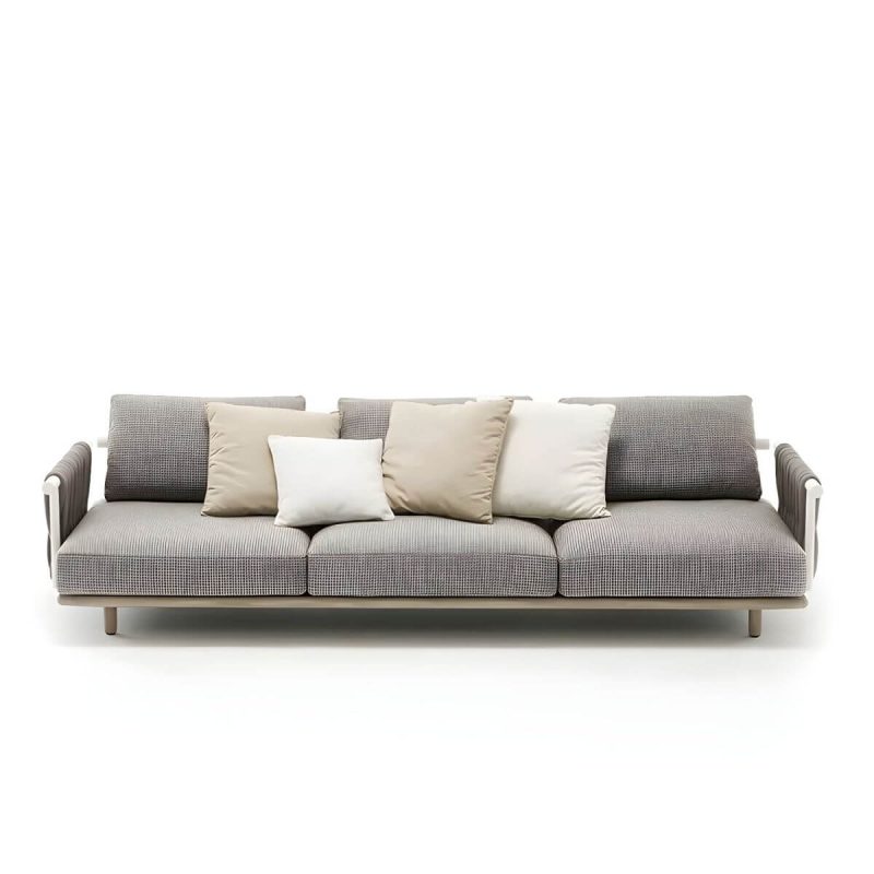 "Scandinavian Wood Frame Outdoor Sofa UV Resistant Patio Sofa with Cushion - 3-Seater Sofa"