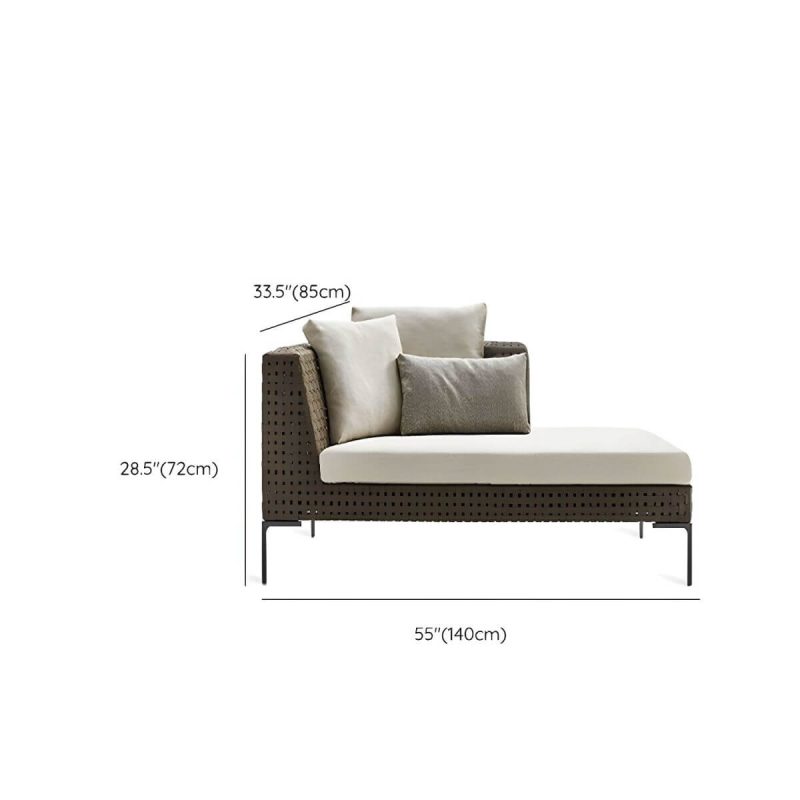 "Dimension of Elegant Metal Framed White Upholstered Modern Sofa with Cushions - Right Chaise Lounge"