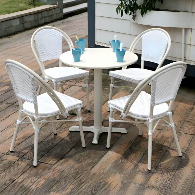 "Traditional Arm Cane Back Dining Chair Stackable for Outdoor - White 8 Piece Set"