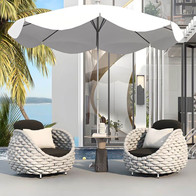 "Contemporary Gray Metal Frame Outdoor Patio Sofa with Cushion - 1-Seater Sofa"