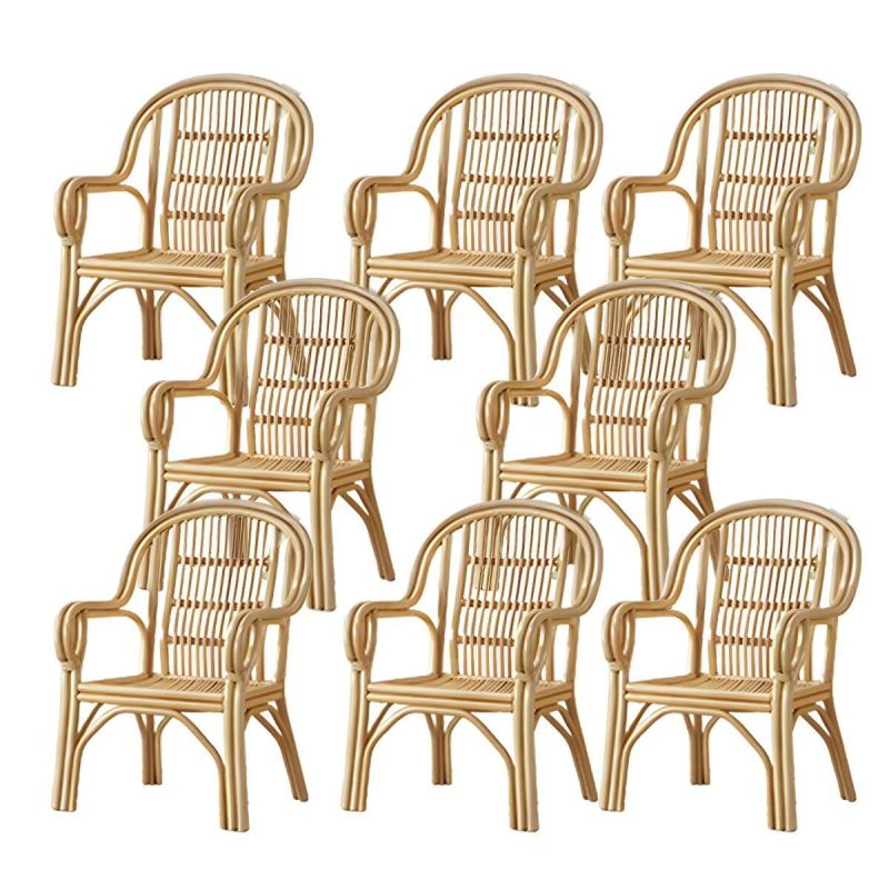 "Traditional Rattan Natural/Black Patio Arm Chair with Water Repellent Finish Cushion - Natural Finish 8 Piece Set"