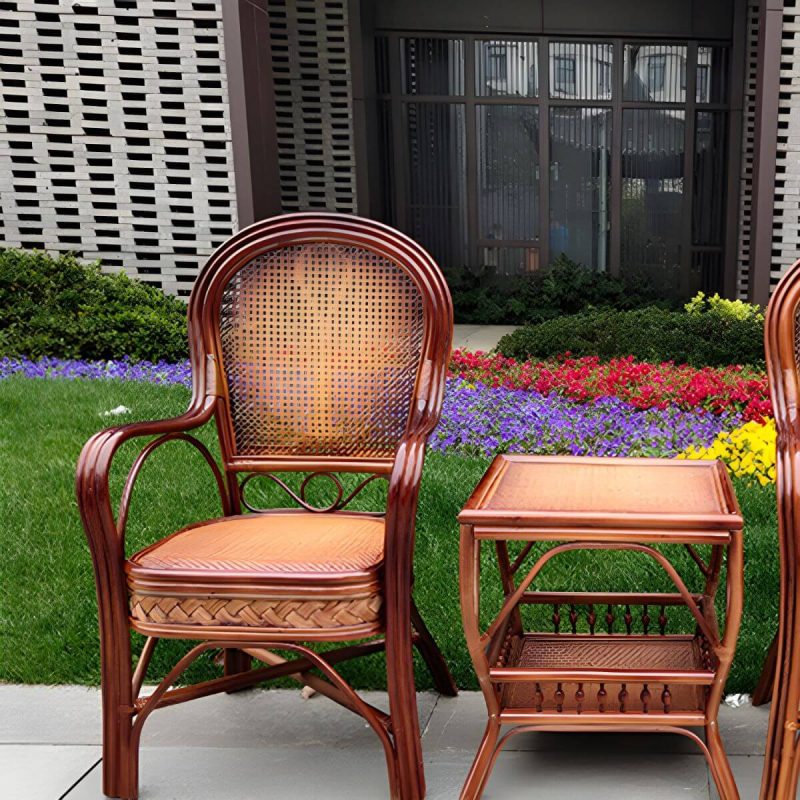"Traditional Patio Dining Armchair in Rattan Single Outdoor Chair - Burgundy Hollow 2 Piece Set"