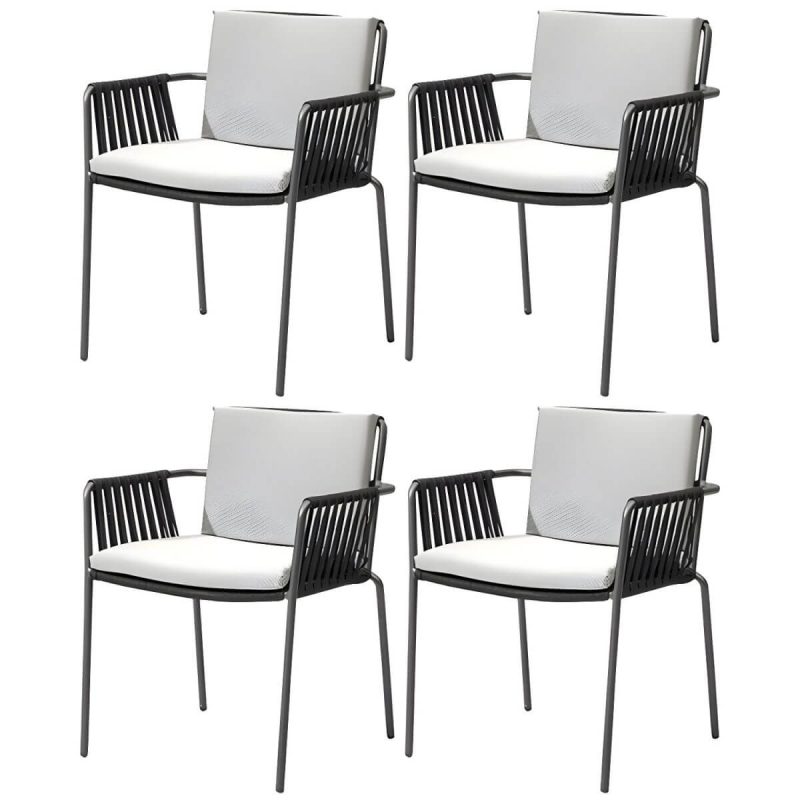 "Modern Dining Armchair with Cushions and Arm Water Resistant - Black 4 Piece Set Rope"
