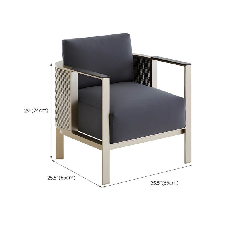 "Dimension of Modern Gold Metal Arm Chair for Patio Dining with Rust Resistant Features and Brown Upholstery - Dark Gray 1 Piece"
