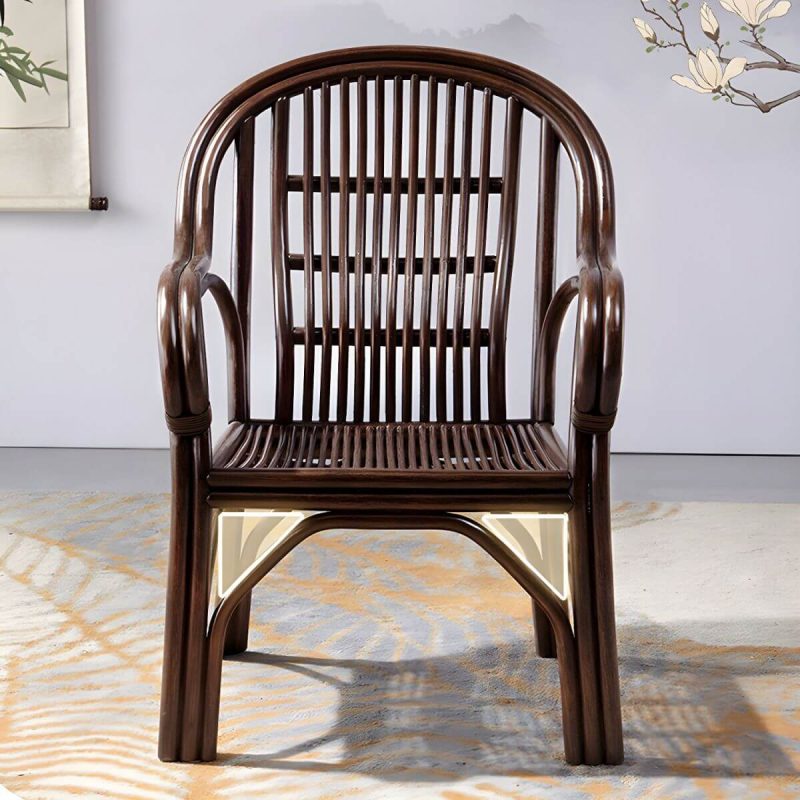 "Traditional Rattan Natural/Black Patio Arm Chair with Water Repellent Finish Cushion - Black 6 Piece Set"