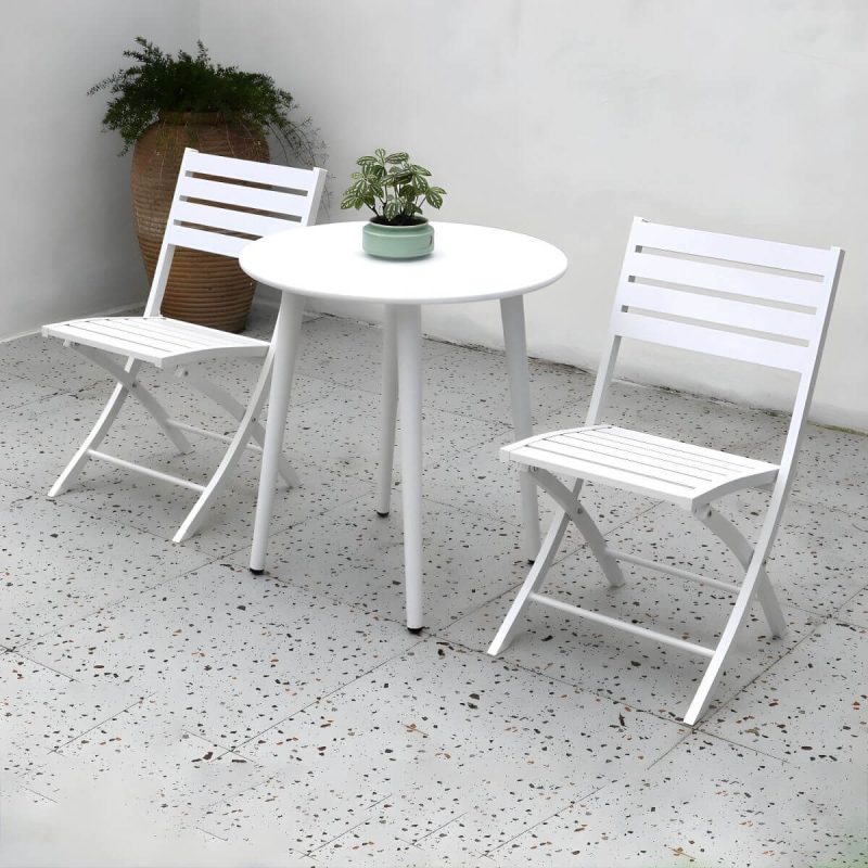 "Metal Modern Folding Patio Dining Set with Strap Back Chairs - Table & Chair(s) 27.6"L x 27.6"W x 28.3"H 2 White"