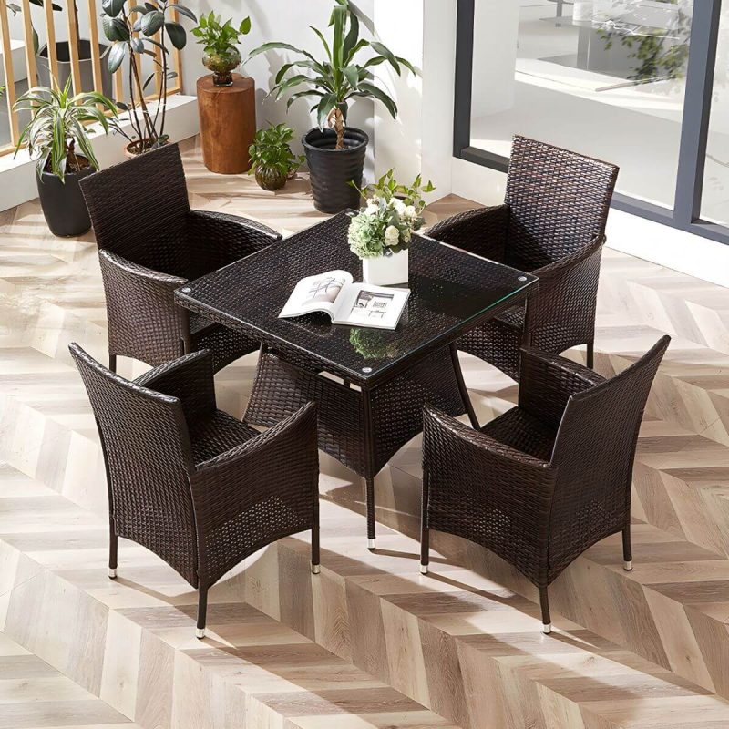 "Modern Style Dining Set Glass Top 5/7 Pieces Water Resistant Dining Set - Table & Chair(s) 4 Square Clear-Brown"