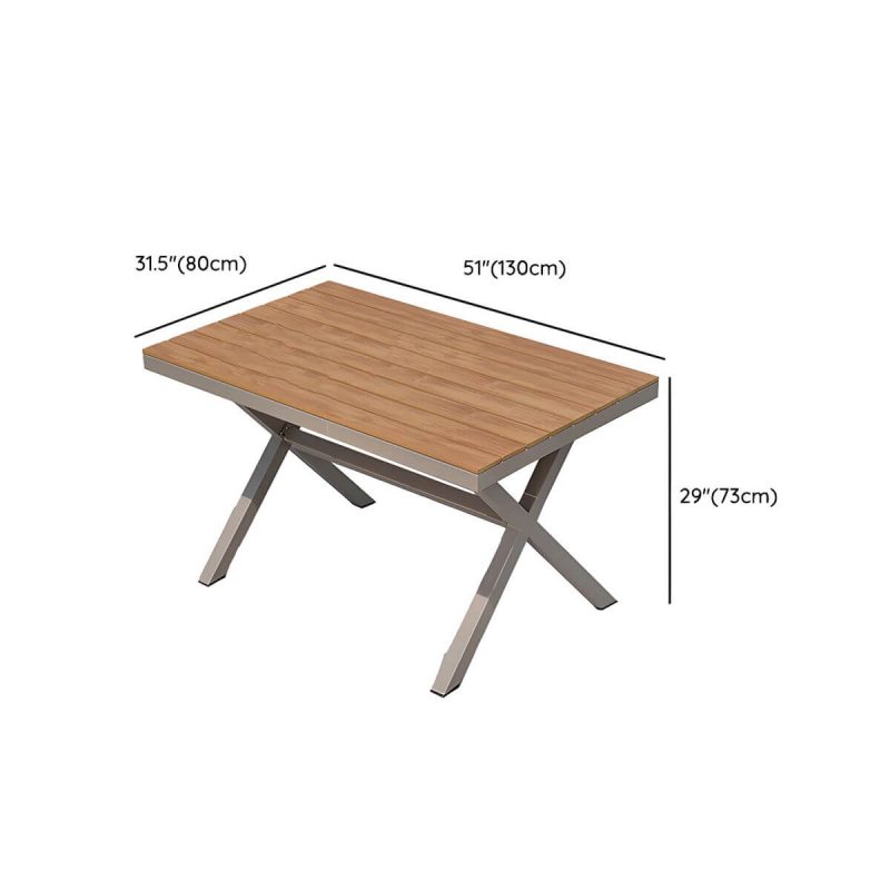 "Dimension of Modern Aluminum Dining Table with Umbrella Hole in Brown and Gray Finish - Table Only 51.2"L x 31.5"W x 28.7"H"