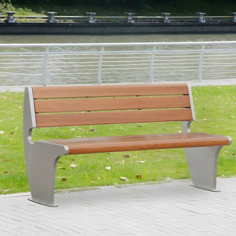 "Modern Metal Park Bench with Mildew Resistant Steel Seating, Brown Color, and Long Seat Length - Silver 150 x 60 x 80 cm"