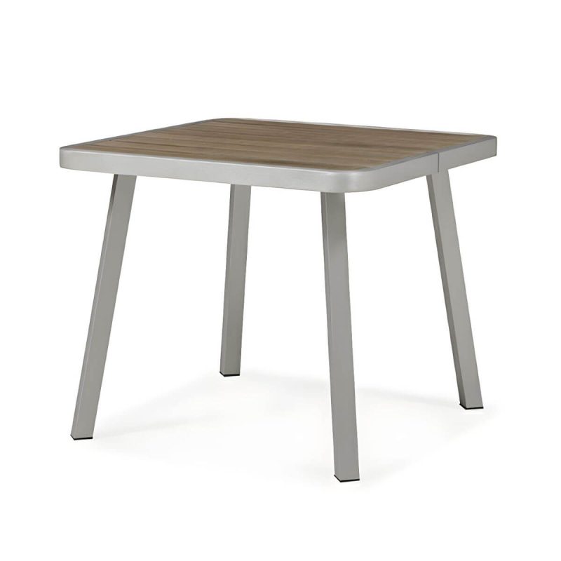 "Stylish Mid-Century Brown Patio Dining Ensemble with Manufactured Wood Tabletop - Table 35"L x 35"W x 30"H"