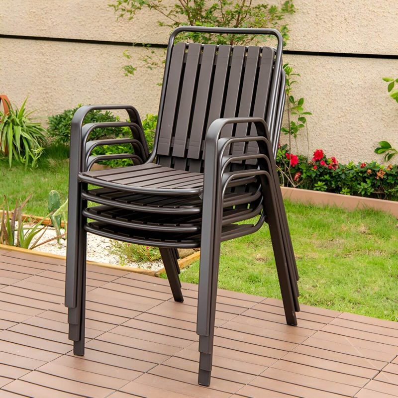 "Antique Finish Patio Chair Plastic Industrial Stacking without Cushions - 4 Piece Set"