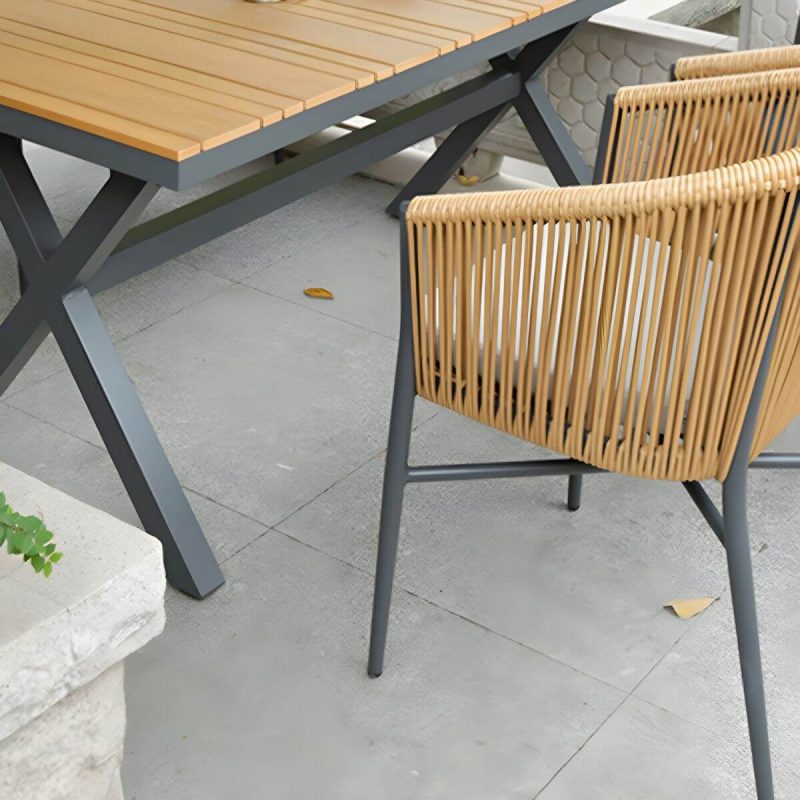 "Modern Artificial Wood Courtyard Table Geometric Outdoor Table - Table Only 63"L x 31"W x 29"H Rectangular"
