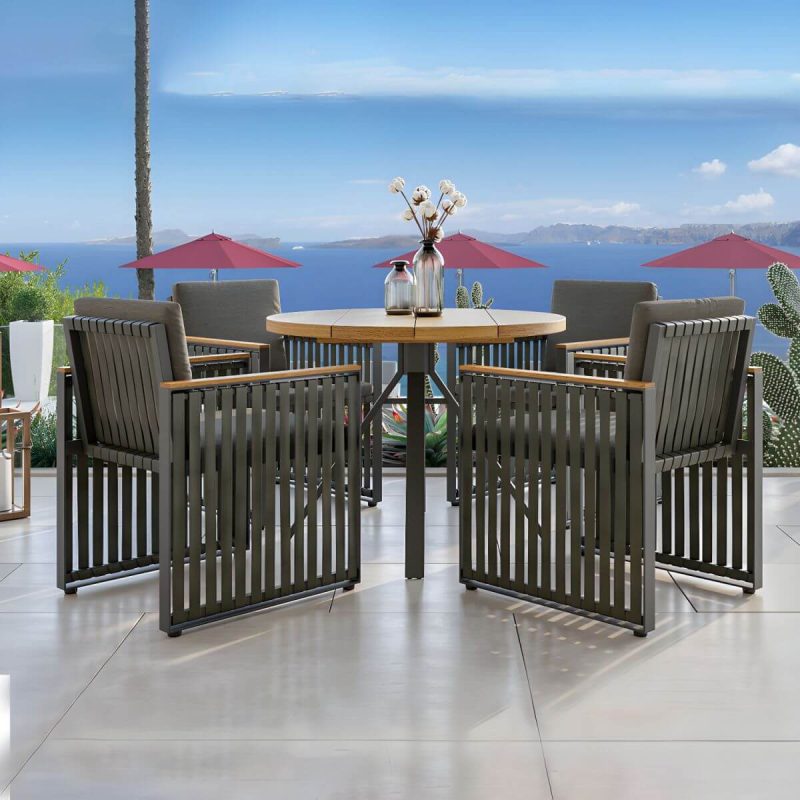 "Boho Patio Dining Table Set 1/5/7/9 Pcs Aluminum Frame Patio Dining Table and Chairs - Table & Chair(s) 39.4"L x 39.4"W x 29.5"H 4 Wood-Black"