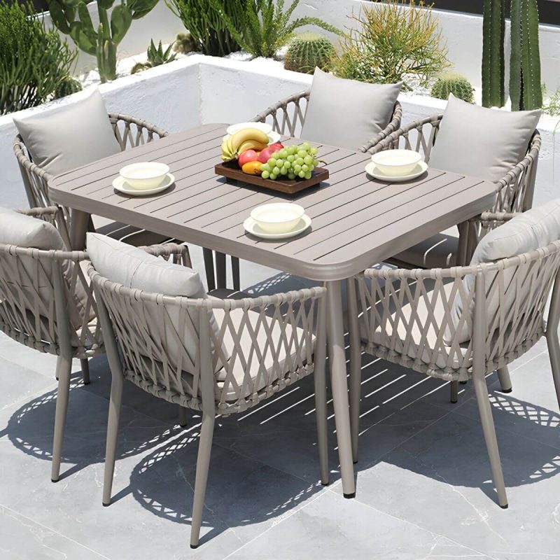 "Modern Metal Dining Room Chair and Table Set with Standard Gray Table - Table & Chair(s) 51.2"L x 33.5"W x 29.5"H 6"