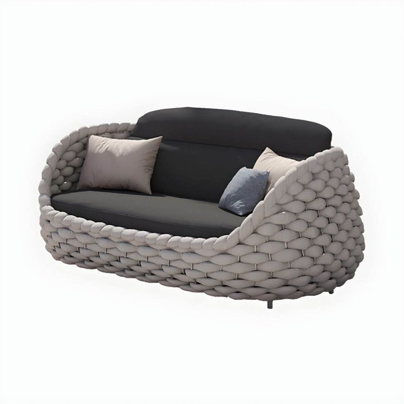 "Contemporary Gray Metal Frame Outdoor Patio Sofa with Cushion - 2-Seater Sofa"
