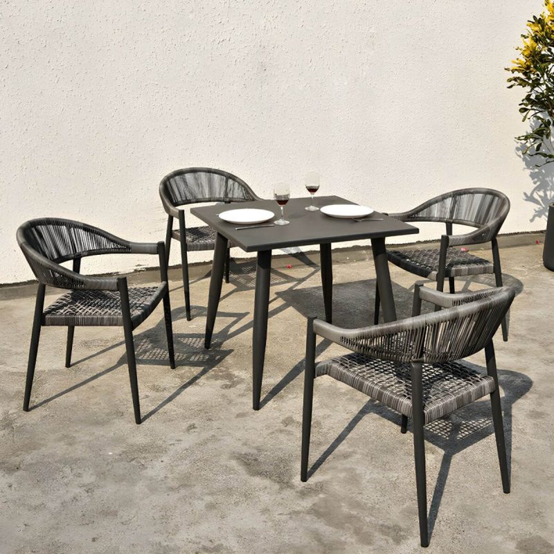 "Contemporary Metal Frame Outdoor Dining Chair Set in Black with Arms - 47"L x 23"W x 31"H 1 Piece"