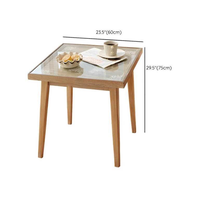 "Dimension of Modern Square Wood Patio Chat Table with Glass Top in Brown Finish - Table Only 60 x 60 x 75 cm"