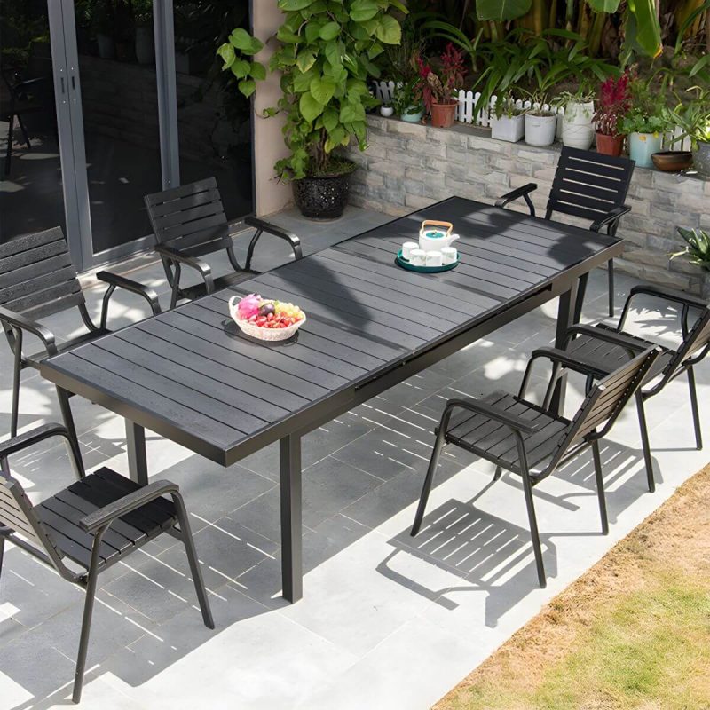 "Black Wooden Patio Table Contemporary Style in Rectangular Shape - Table Only"