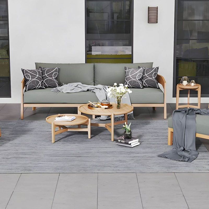 "Wood Frame Outdoor Sofa Water and UV Resistant Patio Sofa with Cushion - 1-Seater Sofa"