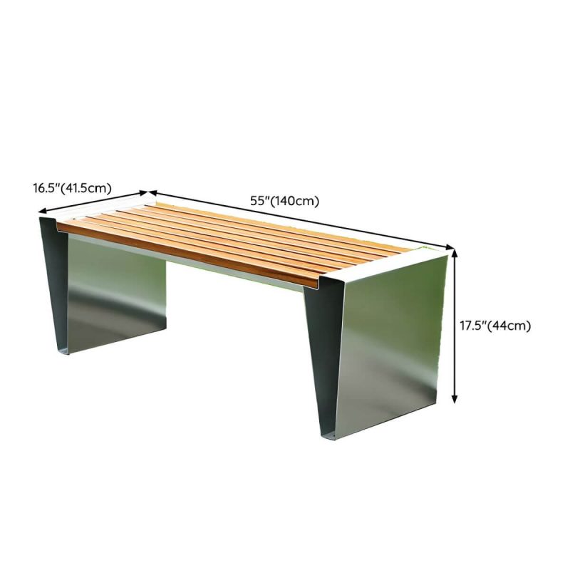 "Dimension of Modern Garden Bench with Stainless Steel Frame and Waterproof Wood Seating - 55"L x 16"W x 17"H"